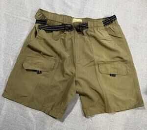 Rustic Ridge Mens L Cargo Shorts Khaki Olive Belted Hiking Outdoor Pockets
